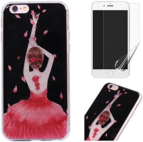 For iphone 5/5S iphone SE Case with Screen Protector,OYIME Glitter Slim Fit Clear Silicone Soft TPU Anti-Scratch Drop Proof Resistant Rubber Protective Back Cover (Dancing Girl)