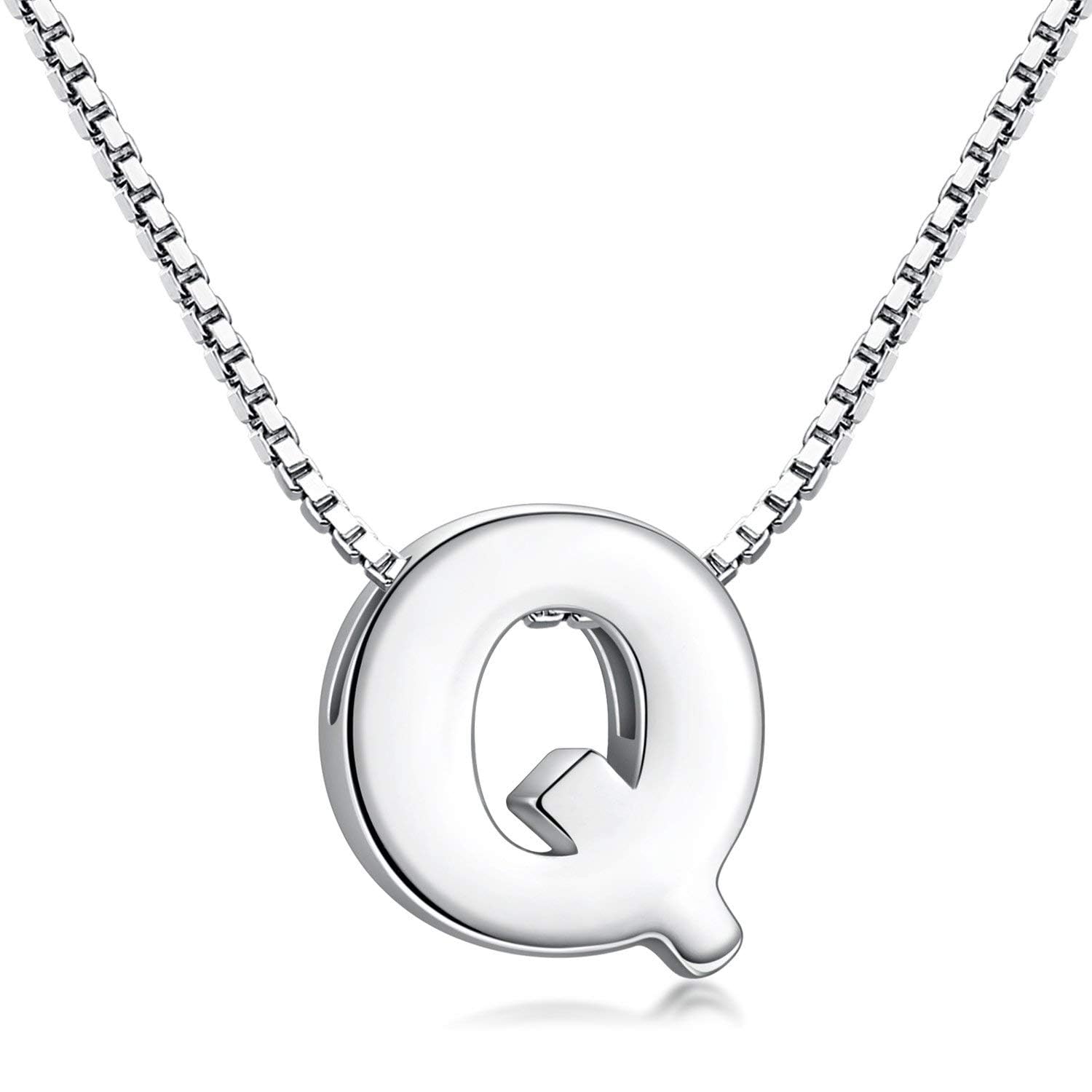 Candyfancy 1.0mm 18 inch 925 Sterling Silver 26 Small Letters Alphabet A-Z Initial Pendant Box Chain Necklace (Q with Chain) — image 1