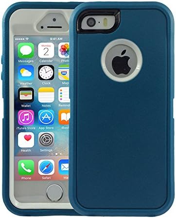 iPhone 5 SE case, OKASE iPhone 5S Hybrid Dual Layer Armor Heavy Duty [Original Retail Packaging] [Shockproof] [Built-in Screen Protector] Cover Case for Apple iPhone 5 5S SE (Teal on White)