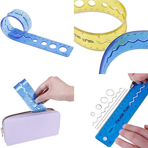 8 Pieces Shatterproof Flexiable Ruler 12in(30cm) Thick Durable Transparent Rulers Plastic Soft Straight Ruler Math Dual Side Rulers for Students, Teachers, School, Home, Office (4 Colors)
