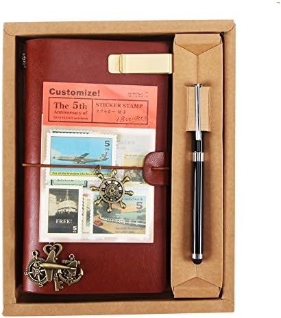 Journal Notebook, Classic Leather Refillable Traveler Notebook, Pack of 9, Classic Wine Red, Multipurpose Sketchbook, Diary Notepad, Gift Boxed