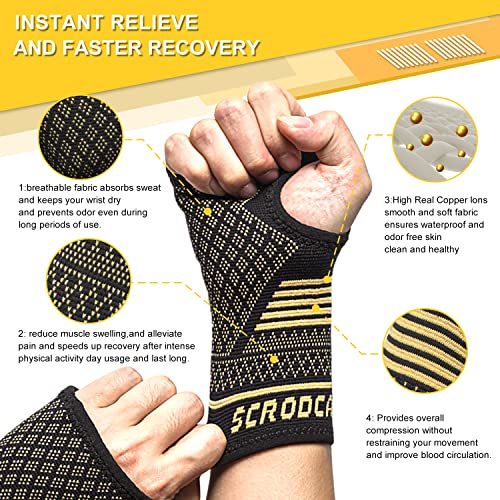 Copper Wrist Compression Sleeves (1 Pair) for Carpal Tunnel and Pain Relief Treatment,Wrist Support for Arthritis, Tendonitis, Sprains, Workout Breathable and Sweat-Absorbing carpal tunnel wrist brace for Women and Men (S)