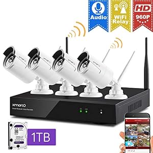 Image of XMARTO Wireless Security Camera System Outdoor, 4pc 960p 1.3MP Night Vision WiFi Surveillance Camera for Home Security, Support Audio, 1080p NVR (Built-in Router, Auto Pair, Mobile View, 1TB HDD)
