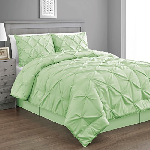 Pinch Pleat Mint/Green Color Twin Size 3Piece Comforter Set, Bed Cover