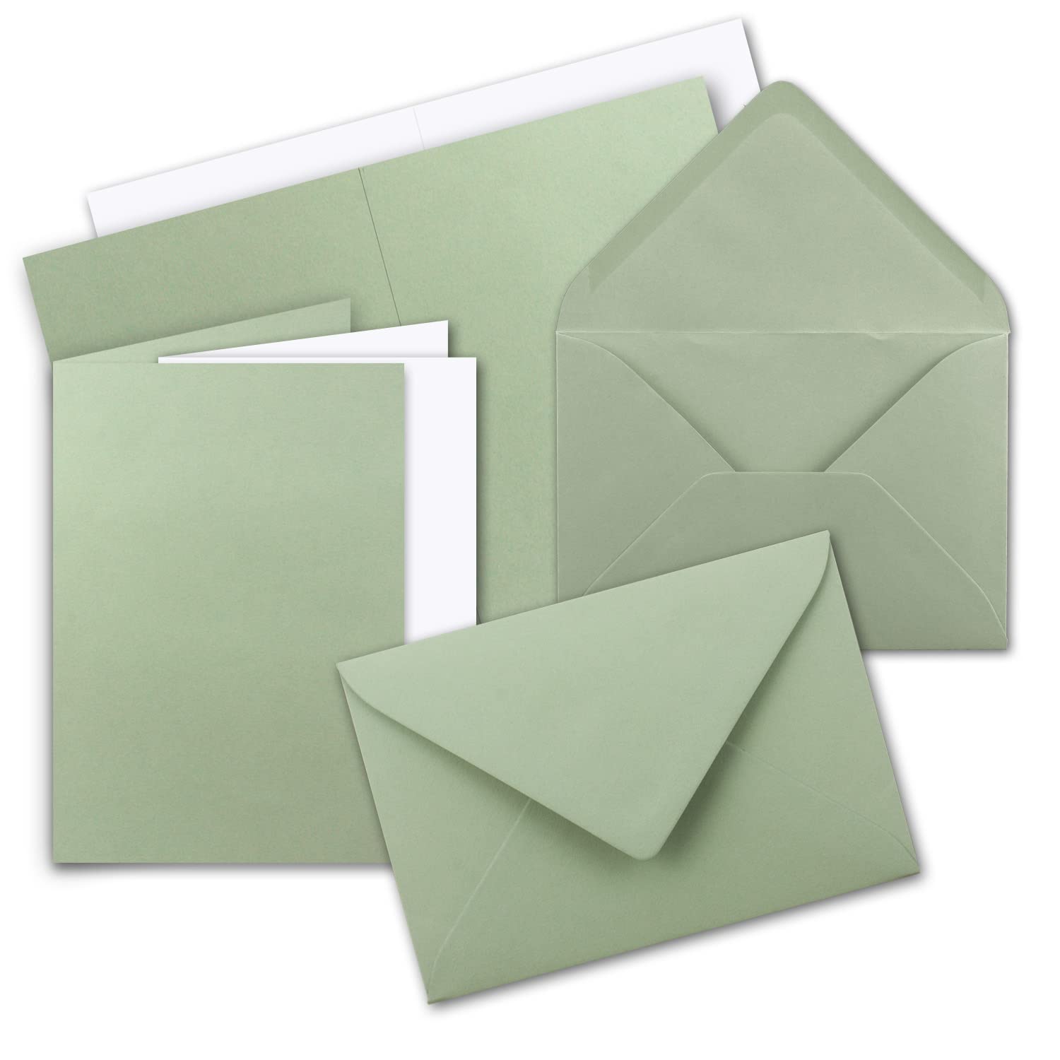 25x folding cards SET DIN A6 C6 with envelopes in eucalyptus (green) - including insert - 14.8 x 10.5 cm - Premium quality - FarbenFroh