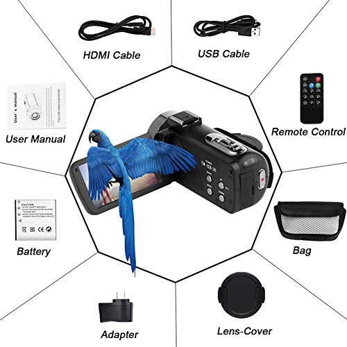 Video Camera Camcorder 24MP 1080P Full HD 30FPS Vlogging Camera IR Night Vision Camcorders Camera Recorder 16X Digital Zoom Camera with The Pause Function and Remote (NEW07)