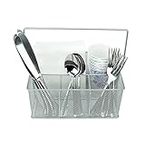 KitchenPlus Condiment and Silverware Caddy, Silver