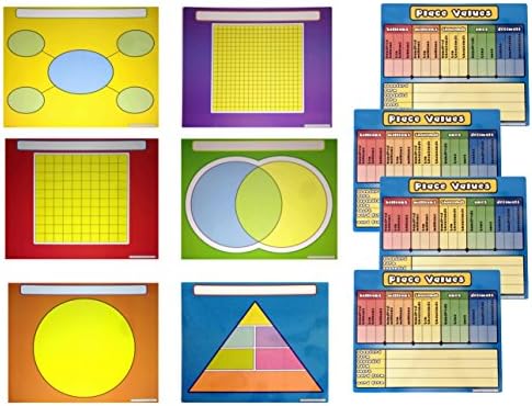 Reusable Charts for Kids Learning Bundle - 6 Graphic Organizers and 4 Place Value Dry Erase Mats 17x14 Each