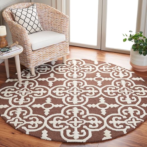 SAFAVIEH Cambridge Collection Area Rug - 6' Round, Dark Brown & Ivory, Handmade…