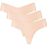 WANDER Seamless Thongs for Women Comfortable No Show Thong Invisible V-waisted Breathable Stretch Panties Underwear 3 Pack