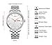 BUREI Men Simple Quartz Watch Silver Analog Dial with Day Date Window Mineral Lens Stainless Steel Case and Bracelet