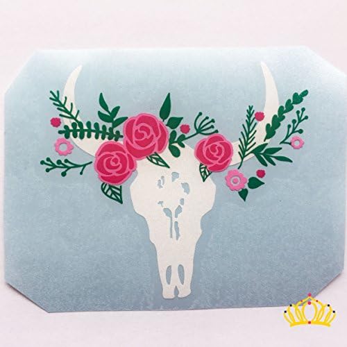 Cow Skull with Flower Crown Vinyl Decal | Country Sticker for Yeti Tumbler, RTIC Cup, Water Bottle, Laptop, Car Window | 3.5 inches