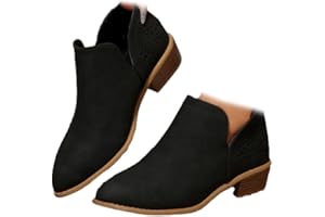 Women's Short Ankle Boots Low Heel, Comfortable Casual Western V Cutout Slip on Short Booties, Spring Autumn Dress Business W