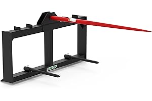 LANDTOP 49" Hay Spear Attachment, 3000lbs Capacity Quick Attach for Tractors and Skid Steer Loader, Bale Spear with 1pc 49" Red Hay Spear and 2pcs 17" Black Stabilizer Spears Spike Fork Tine