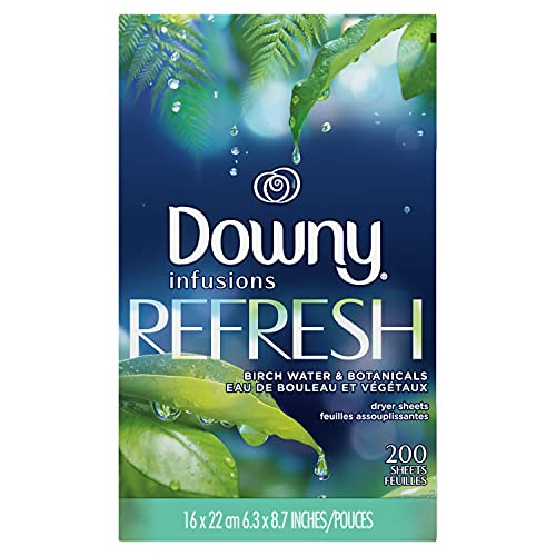 DOWNY INFUSIONS DRYER SHEETS LAUNDRY FABRIC SOFTENER, REFRESH, BIRCH WATER & BOTANICALS, 200 COUNT