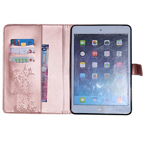iPad Mini 2 Mini 3 Case, LittleMax(TM) Lightweight PU Leather Flip Stand Embossed Bird & Butterfly & Girl Case Smart Cover with Auto Wake/Sleep for Apple iPad Mini 3/2/1 -#3 Rosegold