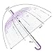 XUANLAN Transparent Cherry Blossom Bubble Dome Umbrella, Romantic Clear Semi-automatic POE Stick Umbrella for Rain and Wind (Purple Cherry)