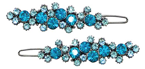 Pair of Barrettes, Snap-on Clip for Thin Hair GL86650-GL22aqua marine