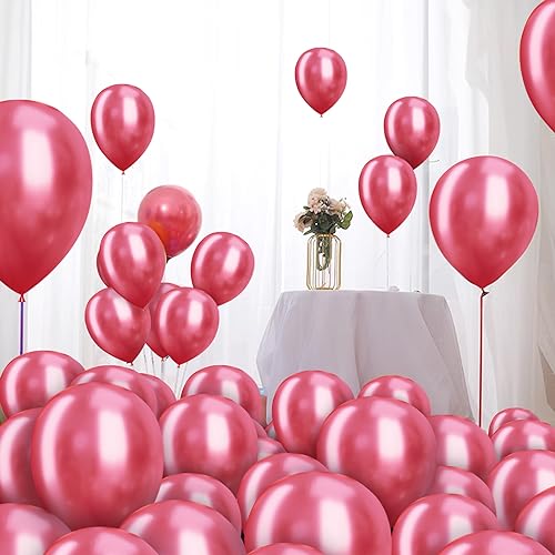 QRabbit Red Balloons, 100 Pack 12" Chrome Metallic Latex Party Balloons for Birthday Graduation Anniversary Festival Baby Shower Wedding Engagement Decoration