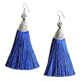 MHZ JEWELS Blue Big Long Drop Earrings Generous Dangle Beaded Tassel Earring for Women Girls