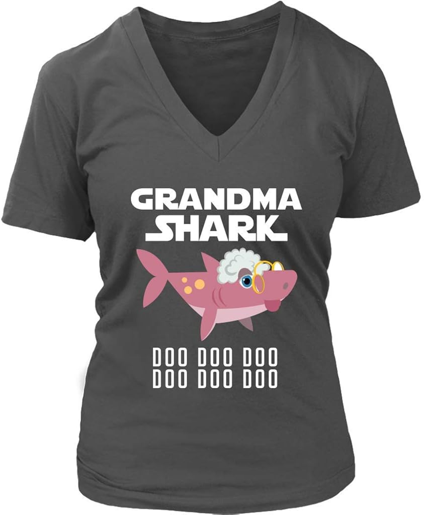 Official VnSupertramp Grandma Shark Doo Doo Doo Women V-Neck Shirt Mother's Day Birthday Gift Plus Size XL-4XL Shark Party