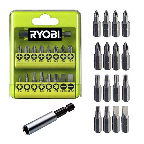 RYOBI Bitset RAK17SD, 17-teilig, Schrauberbits fuer vielseitige Anwendungen, inkl. magnetischem Bithalter fuer praezises Arbeiten