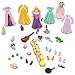 Disney 36 Piece Deluxe Tangled Rapunzel Fashion Set Featuring 6 Rapunzel Dresses, 6 Pairs of Shoes, 2 Changeable Princess Rapunzel Heads, Pascal, Bunny, Frying Pan and More