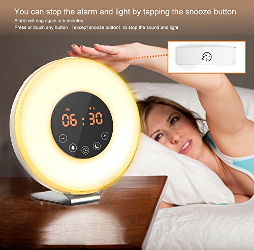 Wake Up Light Alarm Clock,Valoin Digital LED Alarm Clock with 7 Colors Night Light Sunrise and Sunset Simulation, 6 Natural Sounds and FM Radio for Adults and Kids