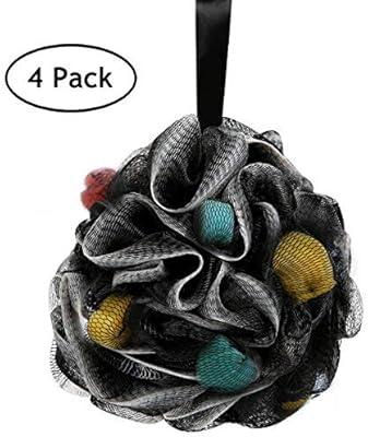 Amazon Com Vakado Mens Shower Sponge Bath Loofah Large Body Wash Luffa Back Scrubber Exfoliating Mesh Pouf Black Ball Bathroom Accessories 4 Pack Health Personal Care