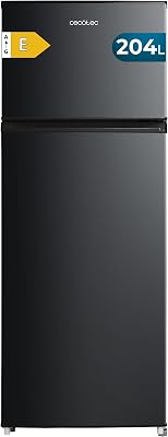Réfrigérateur Combiné Bolero CoolMarket 2D 204 Black E, 204L, 143 cm de Hauteur, 55 cm de Largeur, Classe E, Silencieux, Éclairage LED, Compresseur Inverter Plus, Technologie Cyclique, Noir