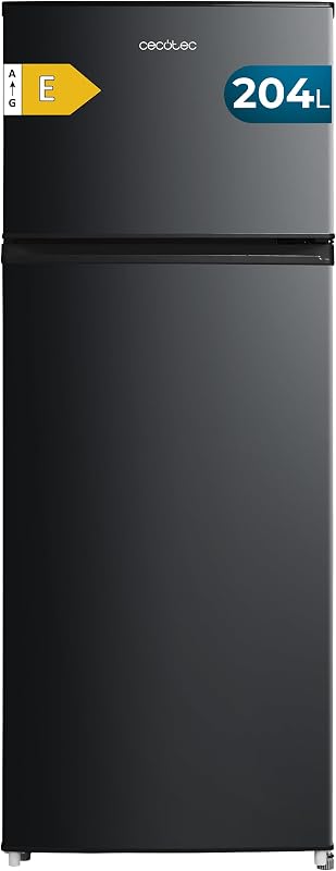 Réfrigérateur Combiné Bolero CoolMarket 2D 204 Black E, 204L, 143 cm de Hauteur, 55 cm de Largeur, Classe E, Silencieux, Éclairage LED, Compresseur Inverter Plus, Technologie Cyclique, Noir