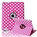 HDE Rotating iPad Case Magnetic Folding Leather Cover Folio Flip Stand for Apple iPad 2 iPad 3 iPad 4 (Pink & White Polka Dot)