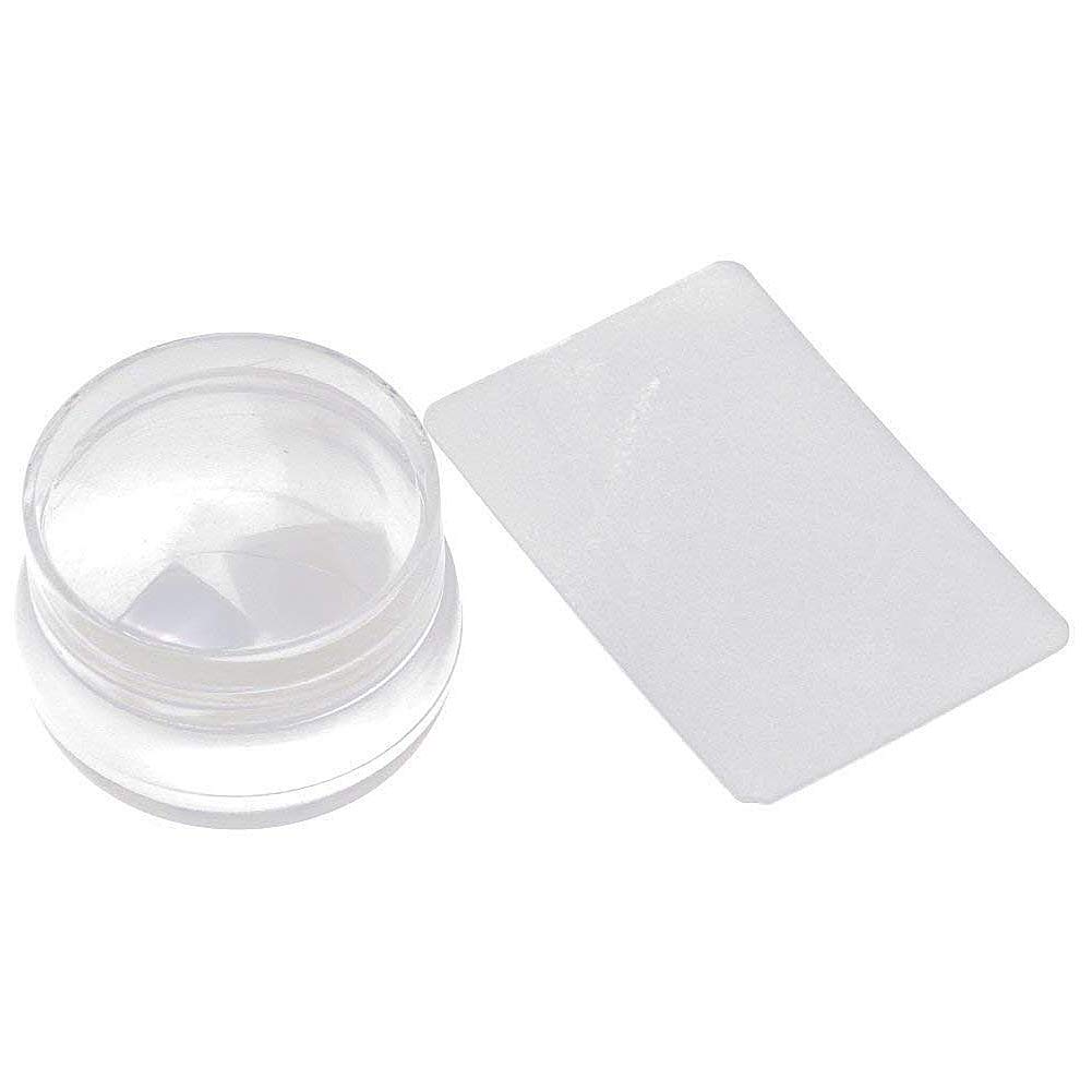 Hilai Clear Nail Stampers,and Scraper Transparent Silicone Nail Art Stamping Template with Cap Manicure Nail Care Tool Nail Art Stamper Clear Silicone Jelly Stamper