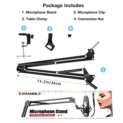 Earamble Professional Studio Condenser Microphone Suspension Boom Scissor Mic Arm Stand with Table Mounting Clamp for Blue Yeti Snowball