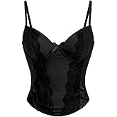 SOLY HUX Women's Lace Trim Bustier Corset Top Bow V Neck Spaghetti Strap Cami Crop Tops