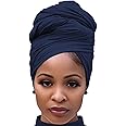 Harewom Headwraps for Women African Turbans Stretch Jersey Knit Scarf Headbands Tie for Bad Hair Day Navy Blue