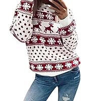 TLoowyTM Xmas Clearance! Women Christmas Cute Snowflake Print Long Sleeve Sweatshirt Pullover Loose Blouse Tops (Red, L)