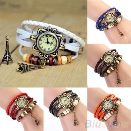Amyove Womens Funky Fancy Vintage Eiffel Tower Quartz Faux Leather Band Wrist Watch Sapphire Blue