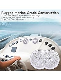 Pyle Marine Speakers   5.25 Inch 2 Way Waterproof and Weather Resistant Outdoor Audio Stereo Sound System with 180 Watt Power and Low Profile Slim Style   1 Pair   PLMRS5W (White)
