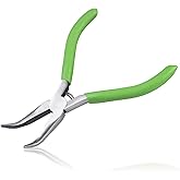 LEONTOOL Bent Nose Pliers for Jewelry Making, 5 Inch Bent Chain Nose Pliers with Serrated Jaws