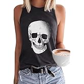 PUCKOLITY Womens Funny Skull Graphic Tank Tops Skeleton Funny Gothic Graphic Casual Sleeveless Shirts Novelty Horror Tee Tops