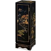 ChinaFurnitureOnline Black Lacquer Chinoiserie Chinese Pedestal Cabinet