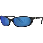 Costa Del Mar Sunglasses for Men - Brine Mens Polarized Sunglasses - Fishing, Boating & Beach UV Protection - Size 59 - Matte Black/Blue Mirror 580P