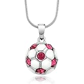 Gem Stone King Soccer Pendant Necklace Gift For Women Girls Boys | White Soccer Ball with Pink Crystals | With 16 Inch Snake Chain