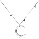 Ladytree 925 Sterling Silver Jewelry Crescent Moon and Star Pendant Necklace
