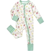 Teach Leanbh Unisex Baby Footless Pajamas with Mittens and Feet Cuffs Cotton 2 Way Zipper Long Sleeve Romper Sleep and Play
