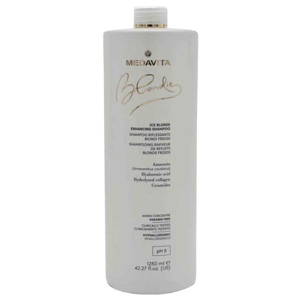 Medavita 1250.0 milliliters Liquid SHAMPOO for Color Treated Unisex Hair, Blondie Ice Blonde Enhancing Shampoo, Repairs Damaged Hair, 1 l (Pack of 1)