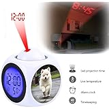 Projection Alarm Clock Wake Up Bedroom with Data and Temperature Display Talking Function, LED Wall/Ceiling Projection,Customize The pattern-321.Puppy, Running, Dog, Animal, Pet, Cute, Young, Nature
