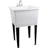 Tehila Basics by JS Jackson Supplies 21-Gallon White Freestanding Utility Sink with Chrome Finish 2-Handle Faucet, Heavy Duty Plastic Laundry Tub with Adjustable Legs