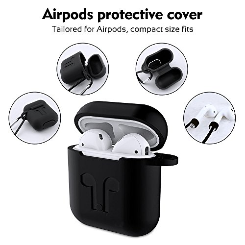AirPods Protective Case, 3 In 1 Silicone Headphones Accessories Cover Skin Dustproof for Apple Airpods Charging Case with Keychain and Sports/Anti-Lost Strap(Black)